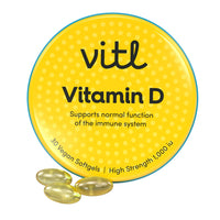 VITL Vitl Vitamin D3 | for Immune System, Bone, Teeth, Muscle, Heart Strength & Support | 30 Vegan Softgel Capsules in Pocket-Sized Tin