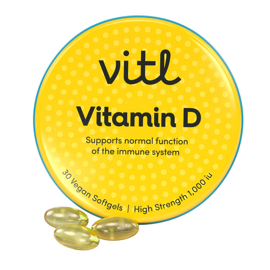 VITL Vitl Vitamin D3 | for Immune System, Bone, Teeth, Muscle, Heart Strength & Support | 30 Vegan Softgel Capsules in Pocket-Sized Tin