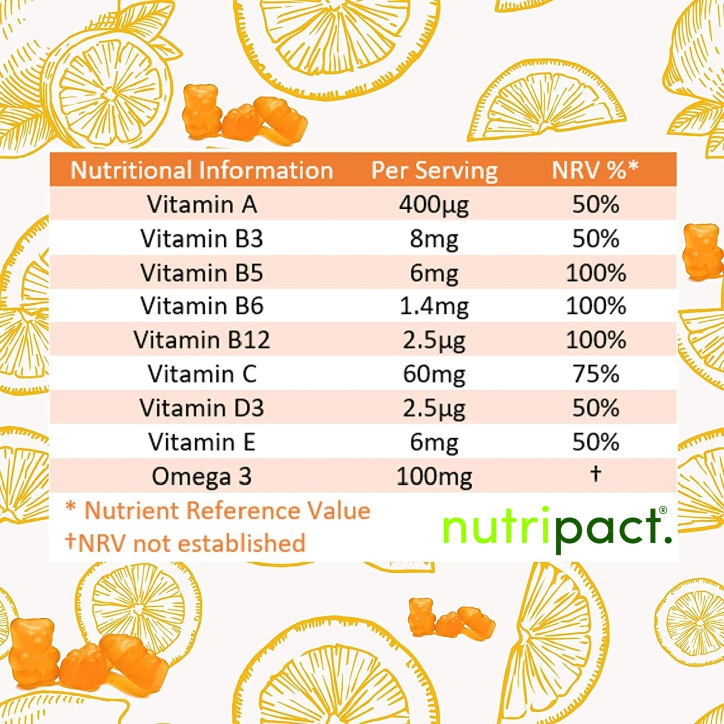 Multivitamin & Omega 3 Gummies for Kids & Adults - Vitamin C, A, B, D & Vitamin E - with DHA & EPA - 30 Chewable Multivitamins & Omega 3 Supplement - Orange Flavoured - nutripact