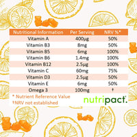 Multivitamin & Omega 3 Gummies for Kids & Adults - Vitamin C, A, B, D & Vitamin E - with DHA & EPA - 30 Chewable Multivitamins & Omega 3 Supplement - Orange Flavoured - nutripact