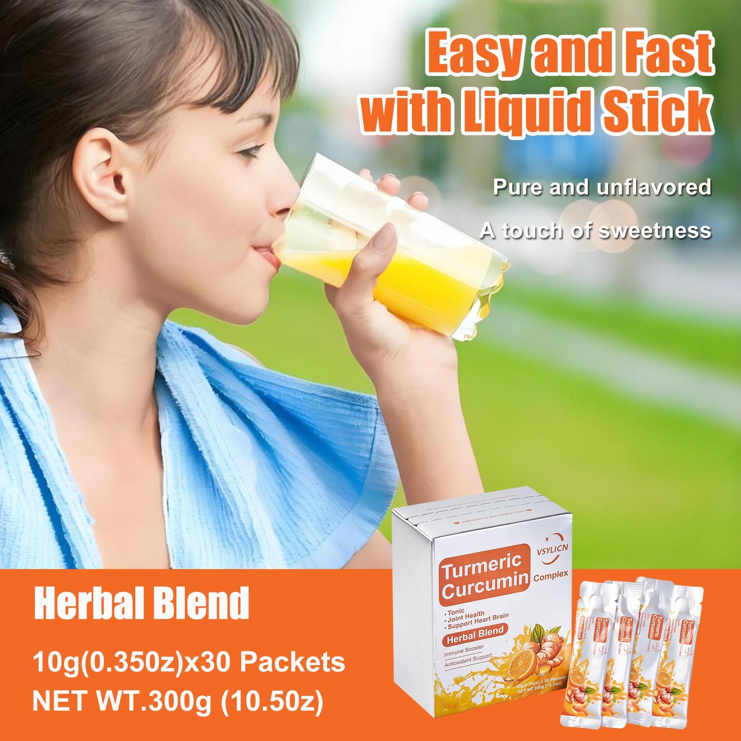 VSYLICN 30 Packs Turmeric Liquid with Black Pepper & Ginger - High Strength Curcumin Supplements - Easy Swallow Liquid Drink - Tonic, Joint Health & Support Heart Brain - Vegan - 1 Month Supply