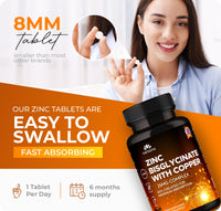 Zinc Bisglycinate 25mg with Copper, 6 Months Supply - Fully Chelated, Contributes Towards Immunity Support, Bones, Hair, Skin & Nails, Suitable for Vegans, Made in The UK
