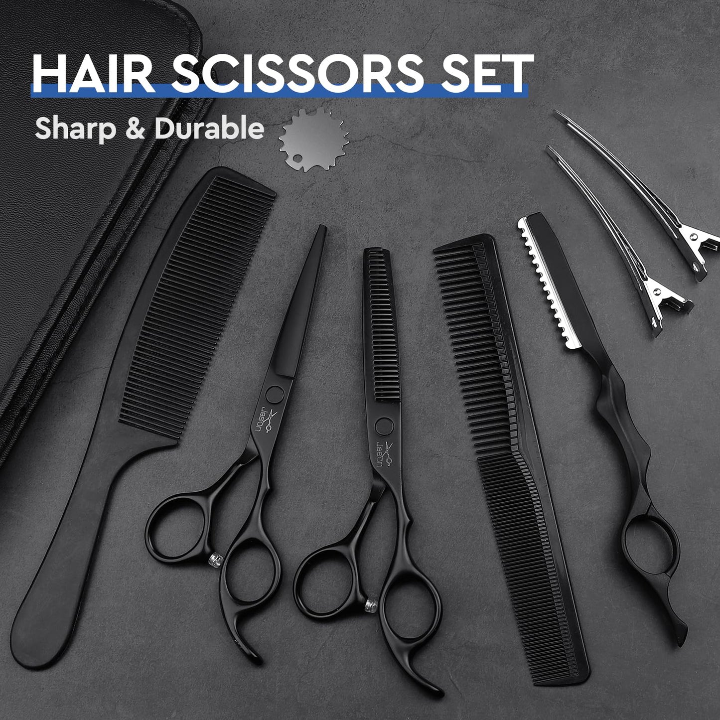 JASON Hairdressing Scissors Set Professional - Hair Scissors Set (Hair Cutting Scissors&Thinning Scissors) 6.5" Hair Scissors Hairdressing Scissors for Hairdresser/Beginner Hairdresser Set, Black