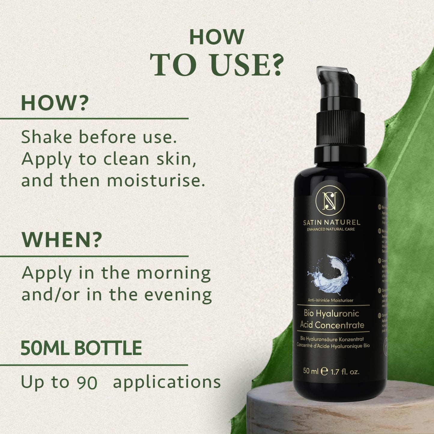 SatinNaturel Hyaluronic Acid Serum for Face 50ml, Face Serum Skincare for a Rejuvenated Skin - Collagen Serum for Face with Organic Aloe Vera for Sensitive Skin - Vegan Skin Care by Satin Naturel