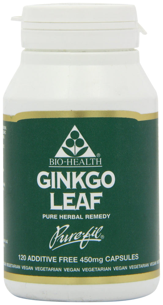 Bio-health Bio-Health Ginkgo Leaf 450mg Pure Herbal Food Supplement, Supports Blood Circulation, Mental Performance and Boosts Energy Suitable for Vegetarians and Vegans, Additive Free, 120 Capsules