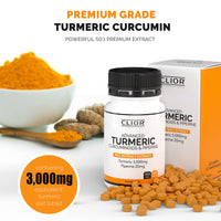 Turmeric Curcumin 3,000mg with Black Pepper x 365 Vegan Tablets High Strength | 1 Year Supply | 95% Curcumins + 20mg Piperine | Tiny Easy-to-Swallow Supplements by Clior (Cambridge Labs)