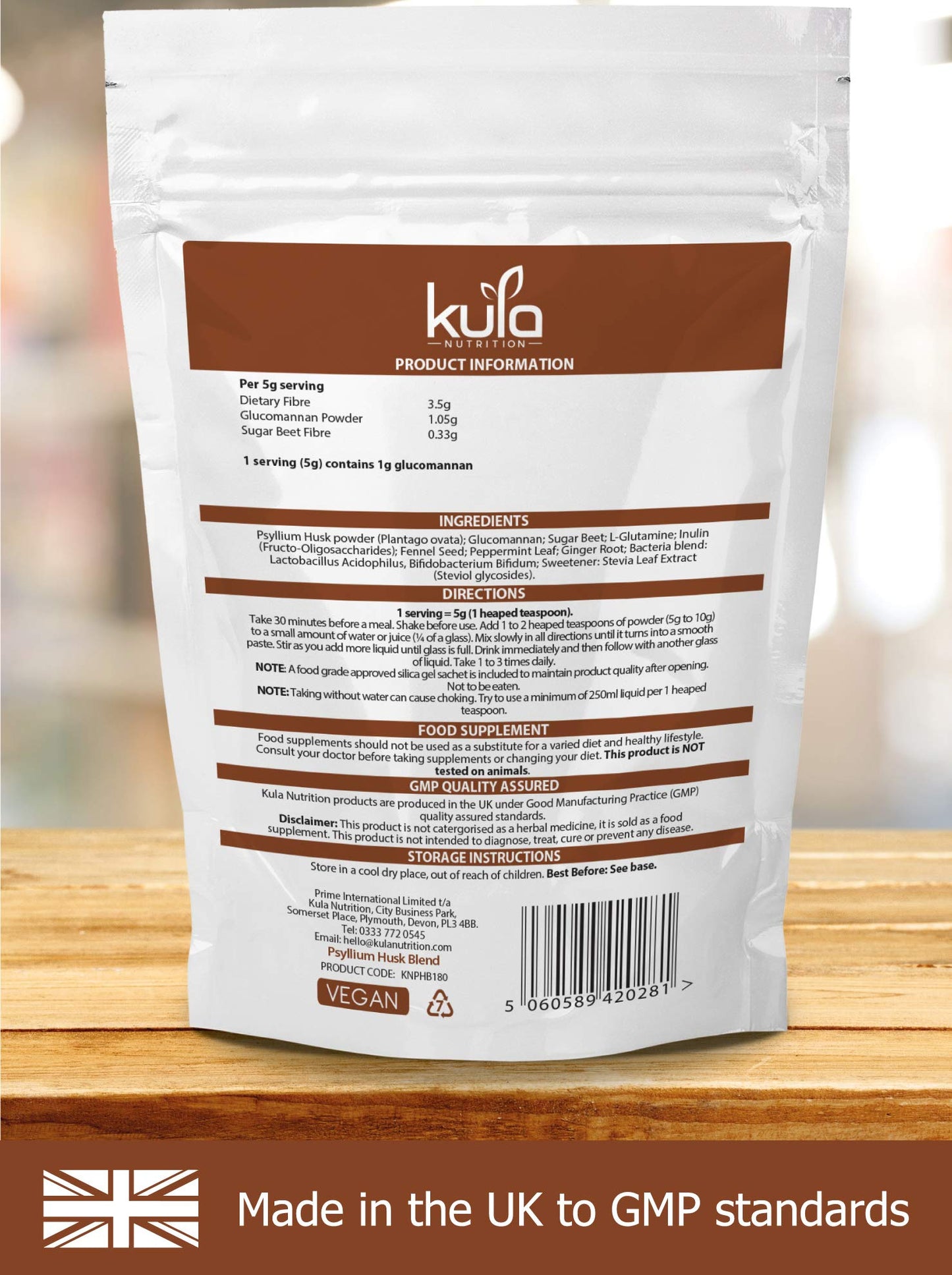 Psyllium Husk Colon Cleanse and Detox Powder - with Glucomannan, L-Glutamine, Inulin, Fennel, Peppermint, Ginger, Live Cultures & Fibre - Supports Bowel Function - 180g (18 x Servings)