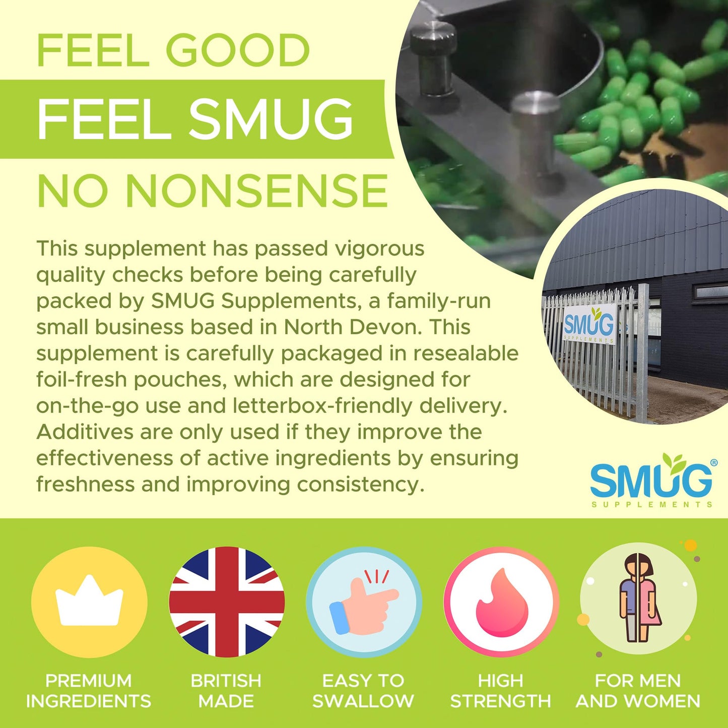 Bovine Collagen British Made by SMUG Supplements - 90 Capsules - Type 1 Peptides - 1200mg Daily Serving of Collagen Powder in Three-a-Day Capsules - 30 Day Supply - Suitable for Both Men and Women