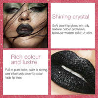 GEEWHILE Metallic Lip Gloss Glitter Lipstick Black Metallic Lipsticks Diamond Shimmer Matte Liquid Lipstick Waterproof Long Lasting Sparkly Metallic Black Lip Gloss Matte Metallic Lip Gloss for Women Girls