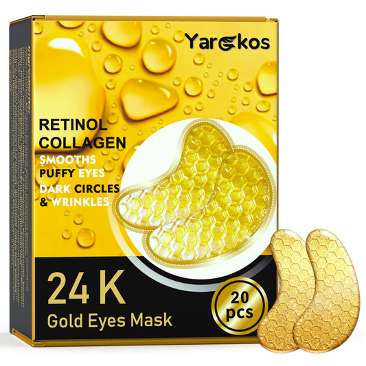 Mifeloy 20 Pairs 24K Gold Under Eye Patches, 20 Pcs Golden Cooling Hydrating Eye Masks, Anti Wrinkle Collagen Undereye Pads for Adults, Women Travel Skincare Face Gel, Reduce Dark Circles Puffiness Puffy Eyes