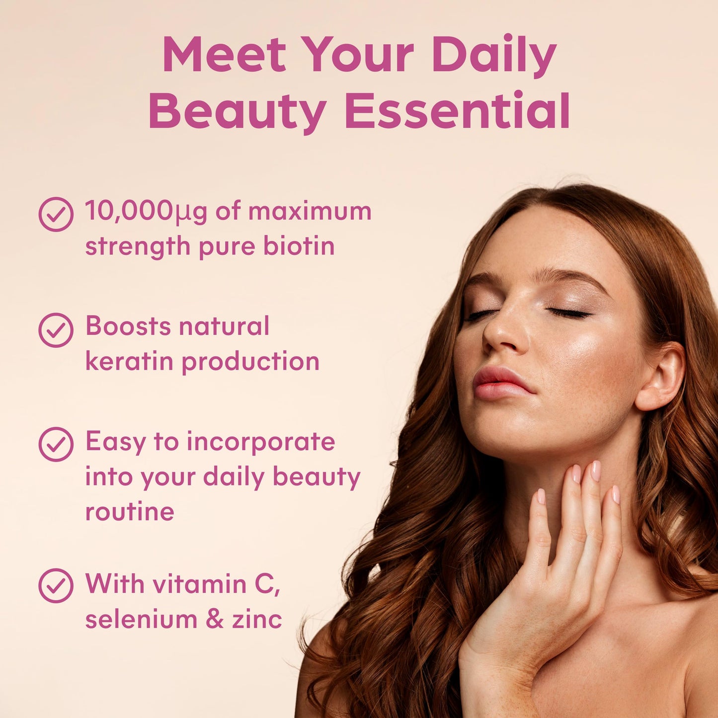 Biotin Hair Growth Supplement 10,000μg - Hair Skin & Nails Vitamins for Men & Women with Selenium, Zinc & Vitamin C - 60 Vegan Capsules - Made in The UK by Purolabs