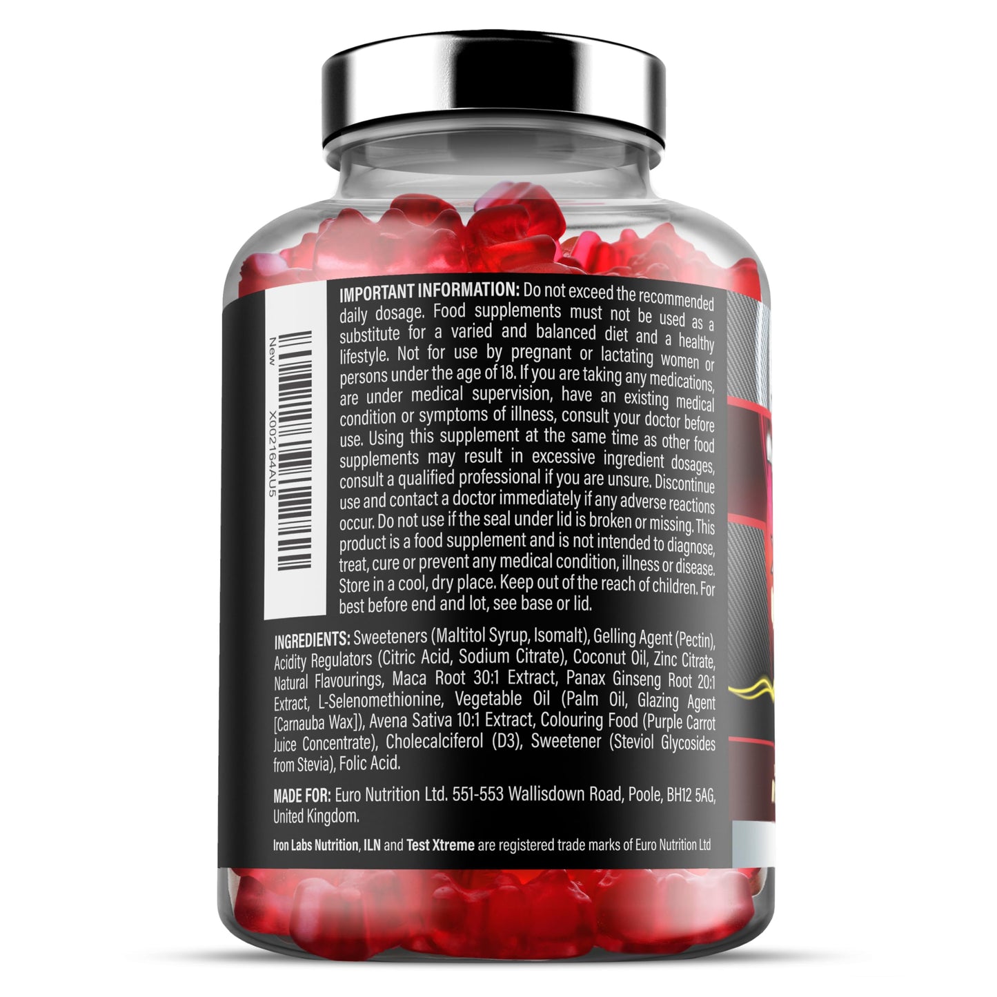 Test Xtreme Gummies for Men (60 Gummies) - High Strength Booster for Men - Mixed Berry Flavour - Features Maca, Ginseng, Zinc and Selenium - Sugar Free & Vegan Suitable