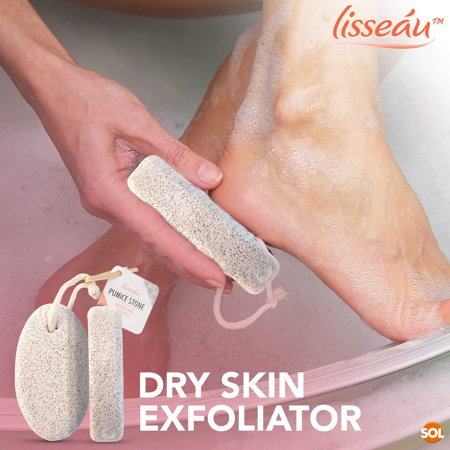2pk Natural Pumice Stone for Feet | Callus Remover Feet Scrubber Dead Skin Pumice Stones | Foot Scrubber Pumice Stone Feet | Foot Pumice Stone for Hands Foot Stone Pumice for Hard Skin + SOL Sticker