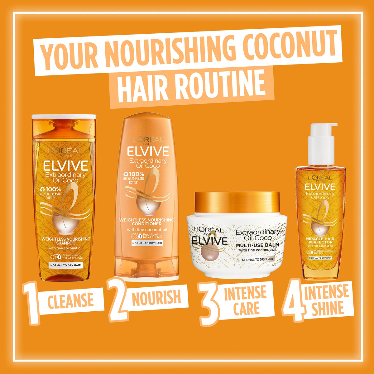 L'Oreal Paris L'Oréal Paris Hair Mask For Normal To Dry Hair, Elvive Extraordinary Oil Coconut Treatment, Intense Nourishment and Satin Shine With Fine Coconut Oil, Weightless Leave-In Conditioner For Soft Hair
