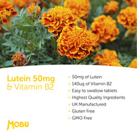 Lutein 50mg and Vitamin B2 | 120 Tablets | Vision Support | Eye Care Supplement | Eye Vitamins | Vegan GMP Approved | MOBU UK