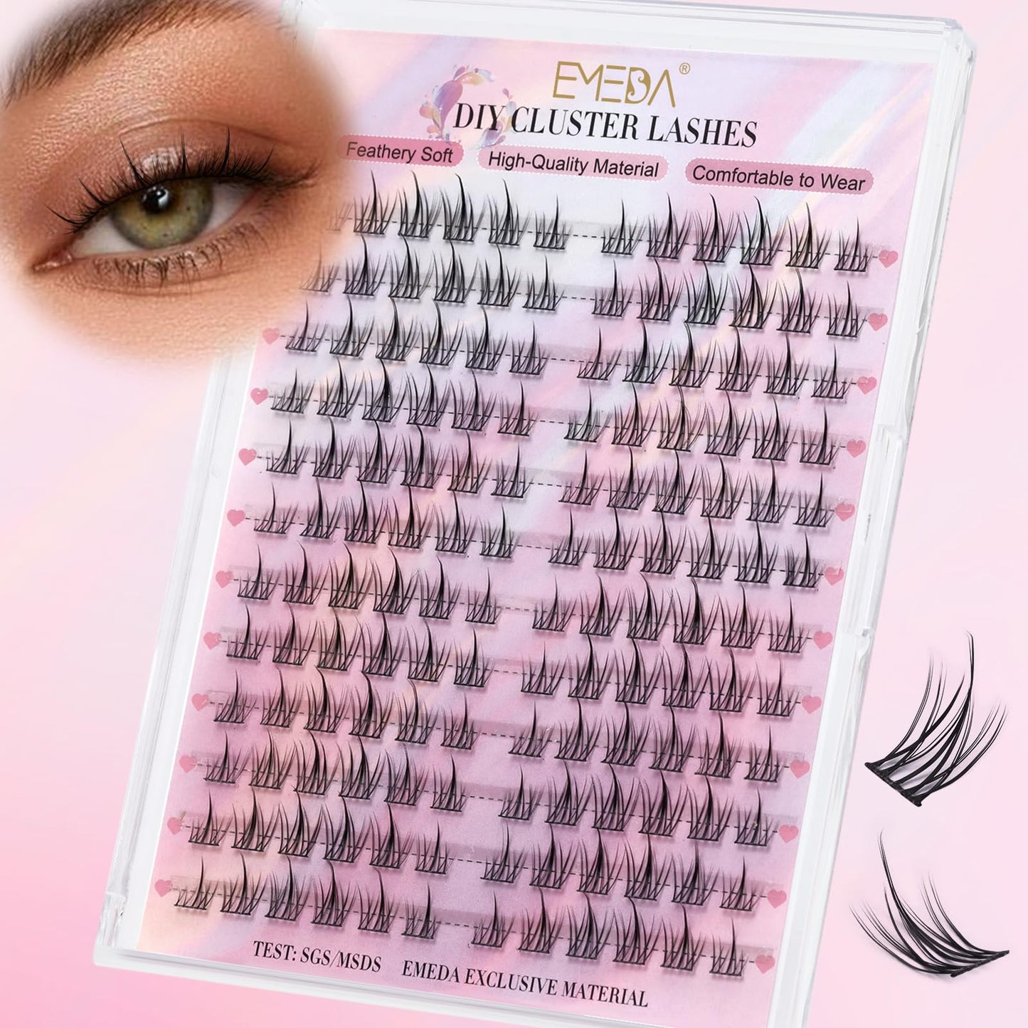 EMEDA Manga Lash Clusters Kit, Individual Lashes Wispy & Natural Cluster Lashes with Bond and Seal Tweezers, Soft Thin Band Anime False Eyelashes 10mm - 13mm Mix (flower)