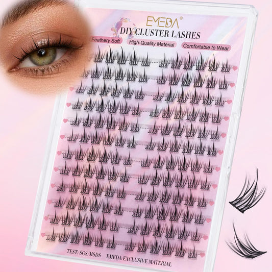 EMEDA Manga Lash Clusters Kit, Individual Lashes Wispy & Natural Cluster Lashes with Bond and Seal Tweezers, Soft Thin Band Anime False Eyelashes 10mm - 13mm Mix (flower)