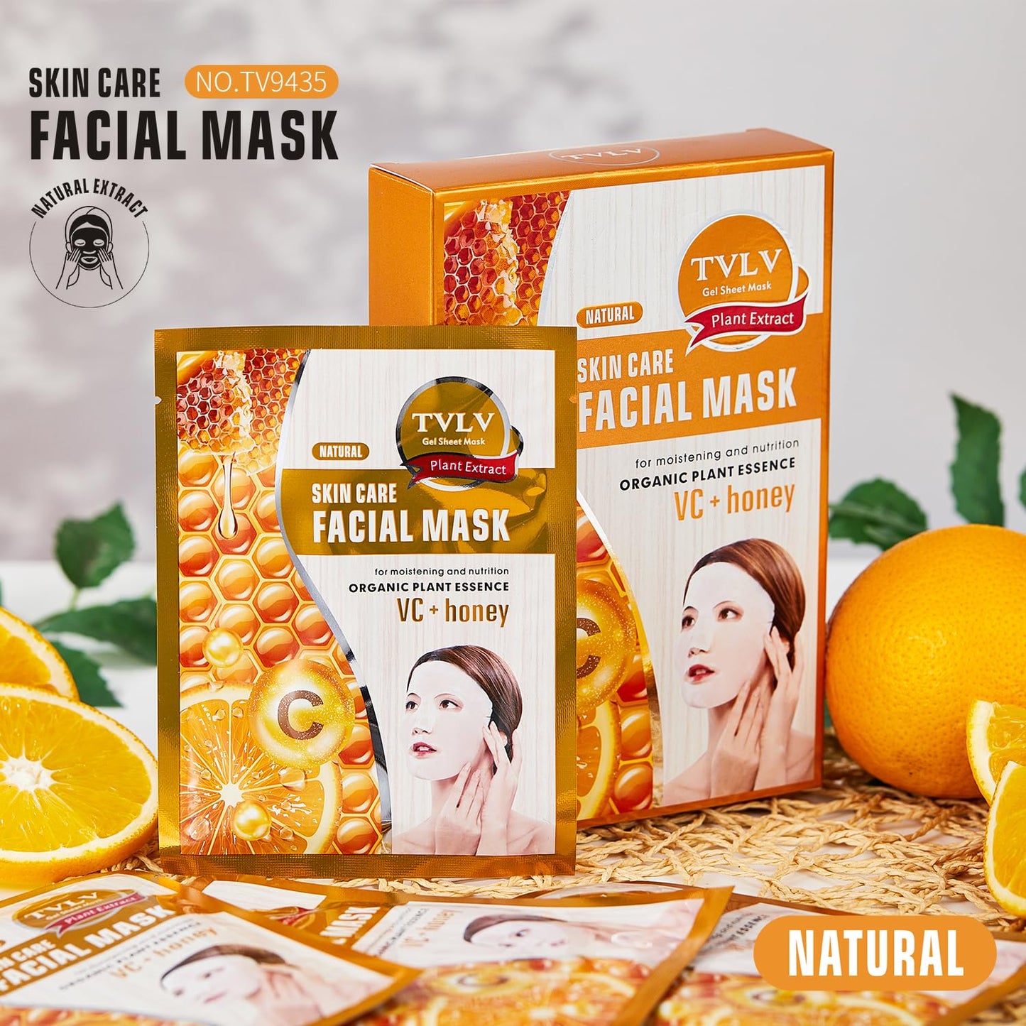Generic 10-Pack VC+Honey Facial Masks with Hyaluronic Acid - Moisturizing, Alcohol-Free Sheet Masks for All Skin Types, Scented with Natural Honey Essence, Hydration Boost & Multi-Nourishing Benefits