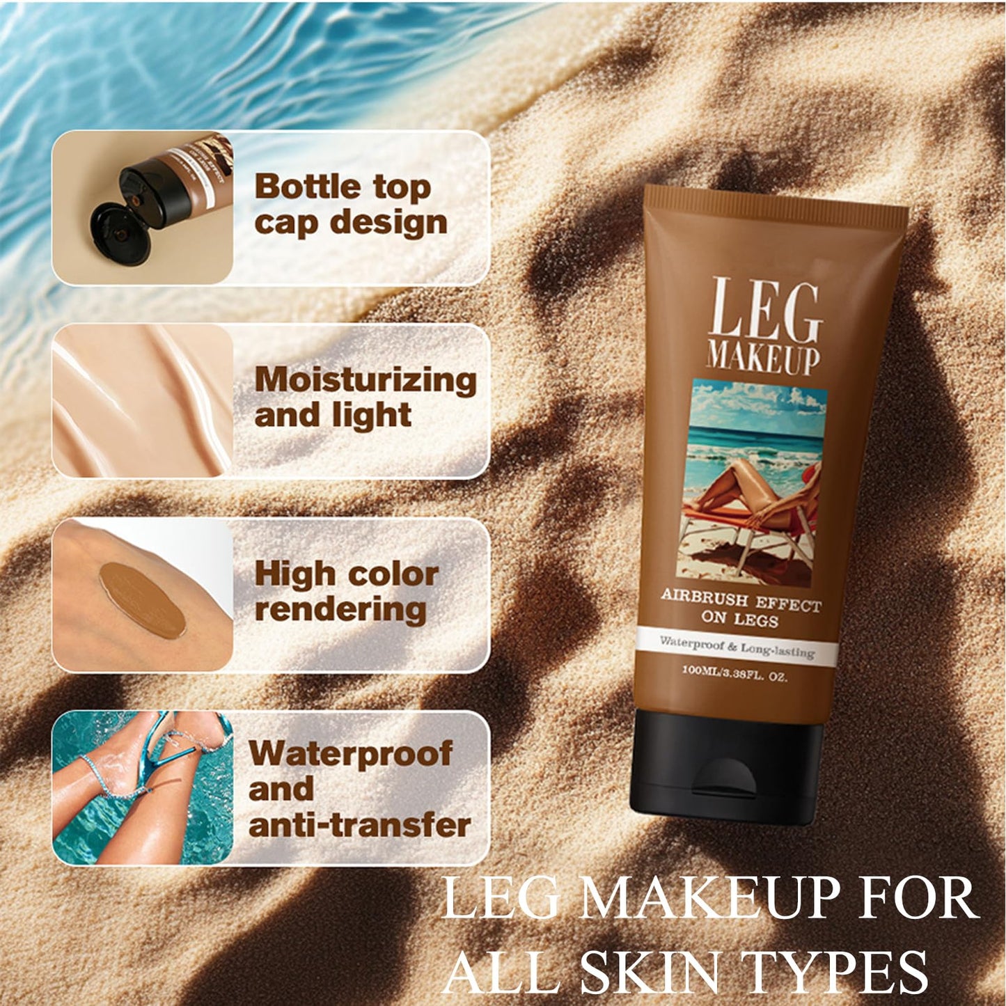 MEITREND Leg Makeup Full Coverage Concealer,Leg Vein Cover up Makeup for Varicose Scar,Flawless Looking Legs, Water Resistant Transfer Proof 118 ML Medium Shades
