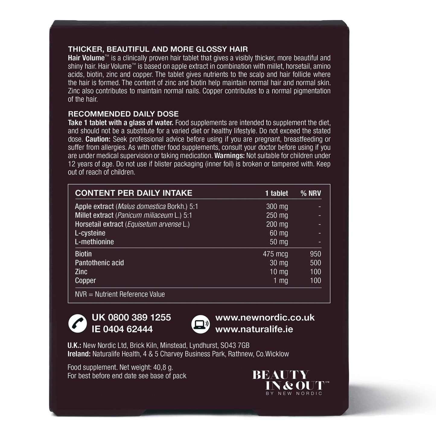 New Nordic Hair Volume 30 Tablets - Clinically Proven Hair Growth Vitamins - Biotin, Zinc & Apple - Visibly Thicker & Shiny Hair - for Women & Men