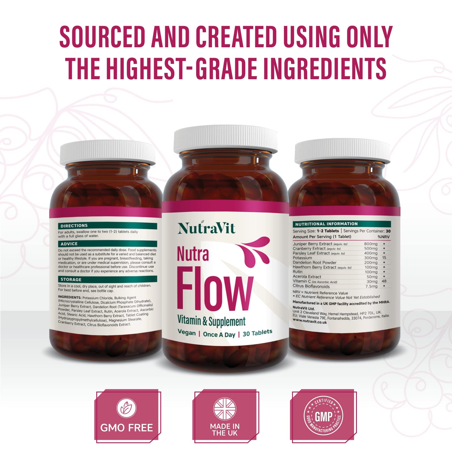 NUTRAFLOW - UTI Vitamin | Urinary Infection Vitamin - 30 Tablets | Ease Discomfort Within The Urinary Tract - Includes Cranberry, Juniper Berries, Acerola & Vitamin C - by NutraVit