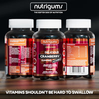 Nutrigums Cranberry & Vitamin C Gummy | Cherry Flavour | 60 Vegan Gummies | Cranberry Extract 9000mg (25% Proanthocyanidins) + Vitamin C 80mg | High Strength | UTI support for Women & Men by NUTRIGUMS®