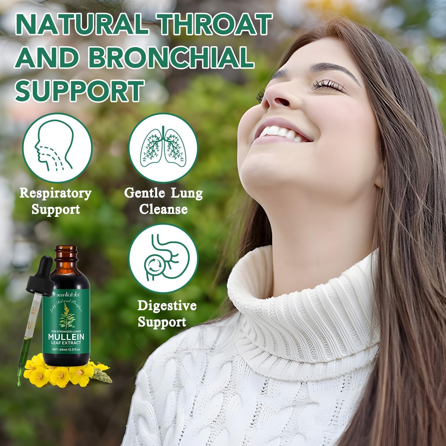 ZyranovaE Mullein Leaf Liquid Drops 60ml,Premium Mullein Leaf Extract,Alcohol Free,Vegan,Health Immune Support,Fast Absorption