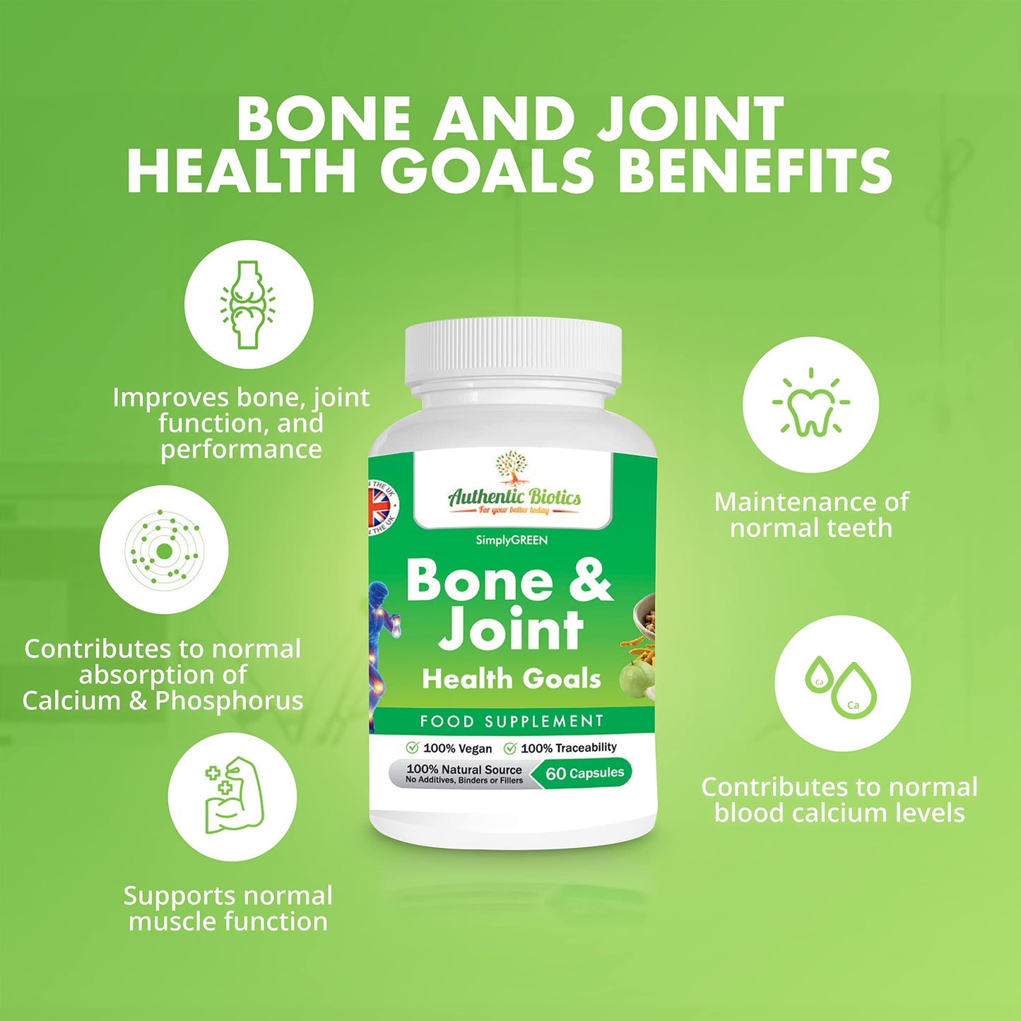 Authentic Biotics – 60 100%Natural Multivitamins for Men & Women, Vegan Vitamin D3, Calcium Magnesium Zinc K2 & Turmeric with Curcuminoids, Multivitamin and Minerals for Bone Health & Joint Care