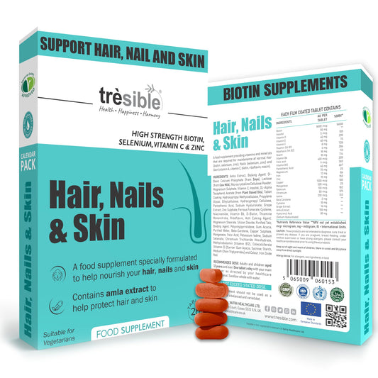 Tresible Trésible Skin Hair & Nails Vitamins for Women & Men (4-Week Supply) - Veg Biotin Tablets, High Strength Biotin Supplements with No Synthetic Binders, Hair Skin Nails Vitamins, Biotin Hair Growth