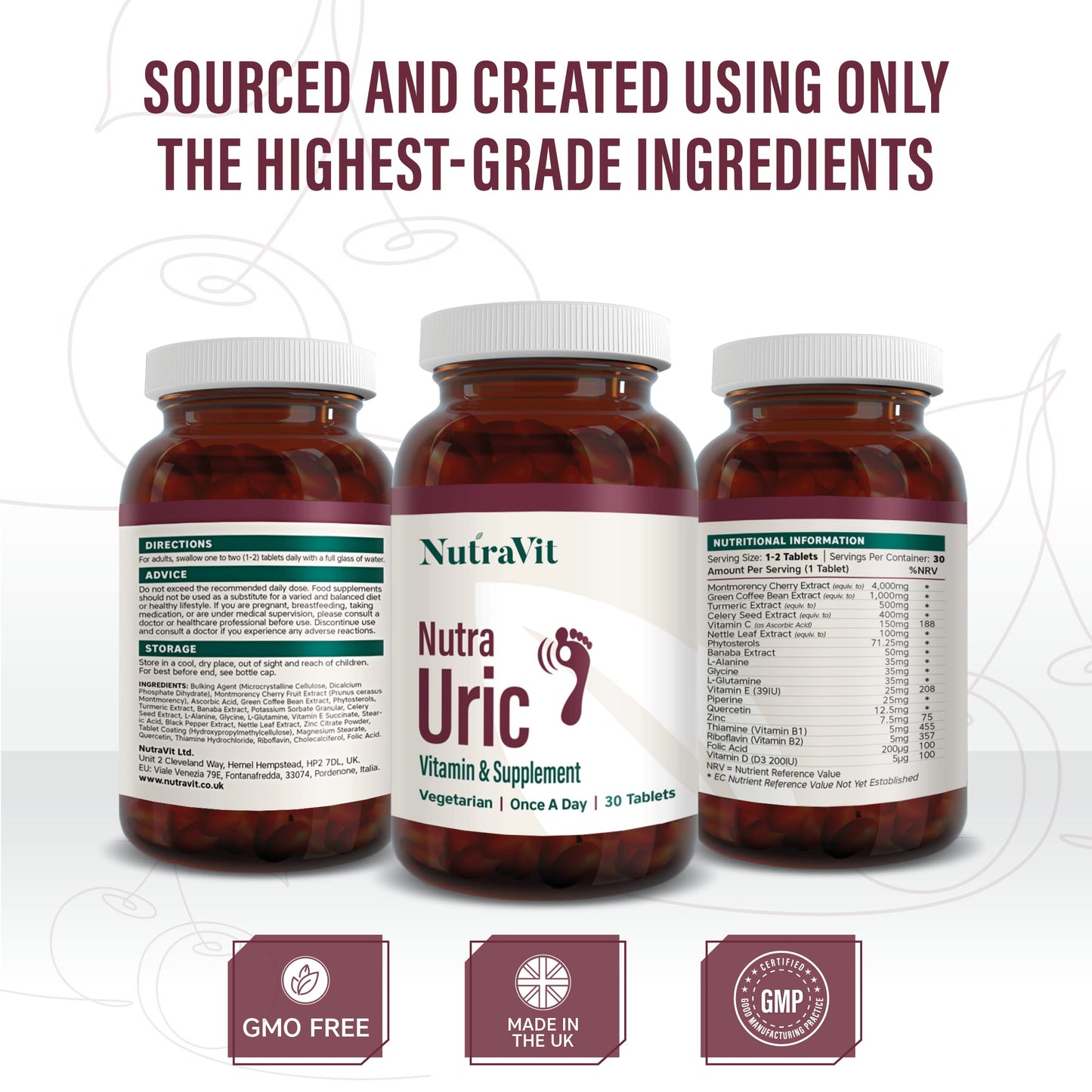 NUTRA URIC - 4000mg Montmorency Cherry| Ultra High Strength - 30 Cherry Tablets| Uric Acid Tablets/Supplement by NutraVit