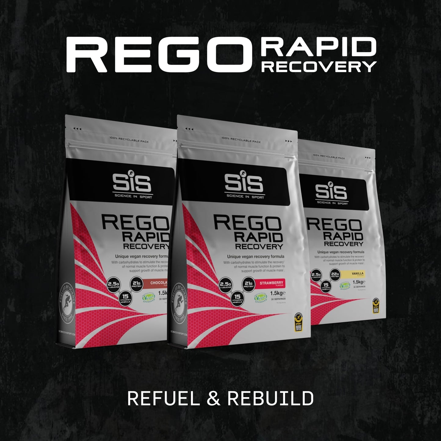 Science In Sport REGO Rapid Recovery Protein Powder, Strawberry Protein Powder with Added L-Leucine, Vitamins and Minerals for Muscle Recovery, 10 Servings, 500g