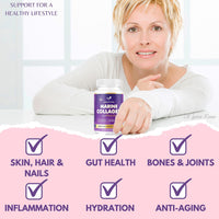 High Strength Marine Collagen Tablets - Skin, Hair, Nails & Joints - Fortified with Hyaluronic Acid, Blueberry, Biotin, Vitamin C, E, B2, B7 & Minerals - 1400MG - Type 1 90 Capsules