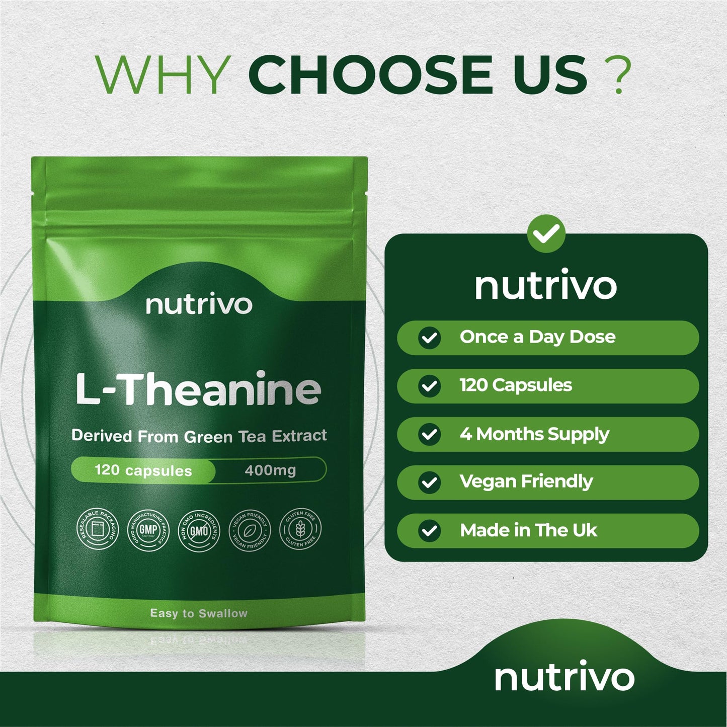 L Theanine 400mg | 120 Vegan Capsules - 4 Months Supply | Good Alternative to L-Theanine Powder, Gummies and Drops | UK Made L'Theanine Supplement