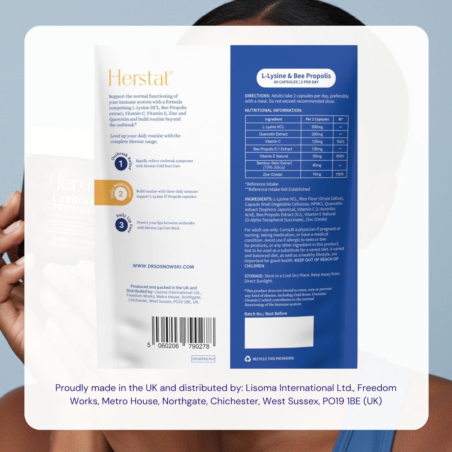 Herstat L-Lysine & Propolis | Advanced Lip Health & Immune Support | High Strength Formula with Quercetin, Vitamin C, Vitamin E & Zinc