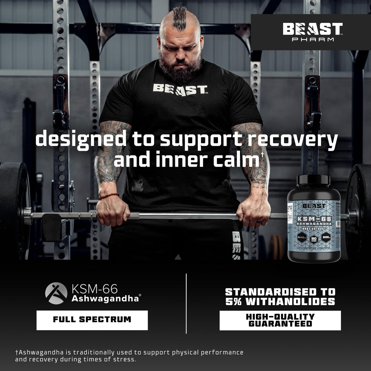 Beast Pharm | Ashwagandha High Strength 6000mg (3 Months Supply) KSM-66 90 Capsules | Stress Relief Support