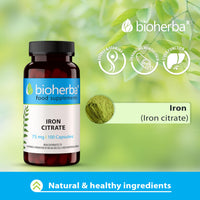 Iron Supplement High Strength - Iron Citrate 75 mg - 300 Capsules by BIOHERBA - Supports Red Blood Cell Production and Boosts Energy