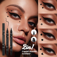 Eveloveu Waterproof Black Eyeliner Stamp Set - 5 Double-Headed Pens with Heart, Flower, Star, Butterfly & Triangle Seal Stamps for Long-Lasting, Smudge-Proof Tattoo Makeup
