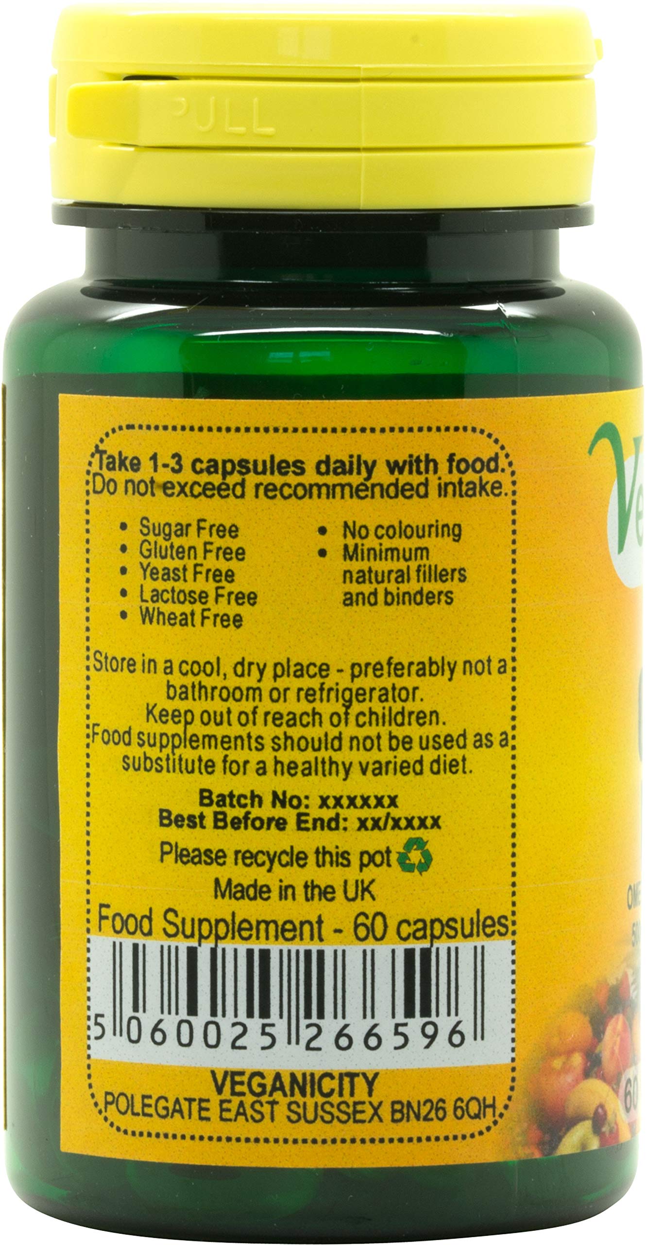 Veganicity Omega-3 DHA: EPA : Algal Oil Omega-3 Fatty Acid : 60 Vcaps, in a Planet-Friendly 99% Recycled Pot