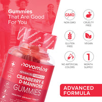 Novomins Cranberry & D Mannose Gummies - Cranberry Supplement for Urinary Tract Health and Better Bladder Control - With Zinc, Magnesium, and D-Mannose Powder - Vegan & Gluten-Free - 60 Inulin Gummies