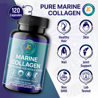 Hydrolysed Marine Collagen Peptides 2300mg - Enhanced with Hyaluronic Acid & Vitamin C - High Strength Collagen Supplements for Women and Men - 120 Capsules