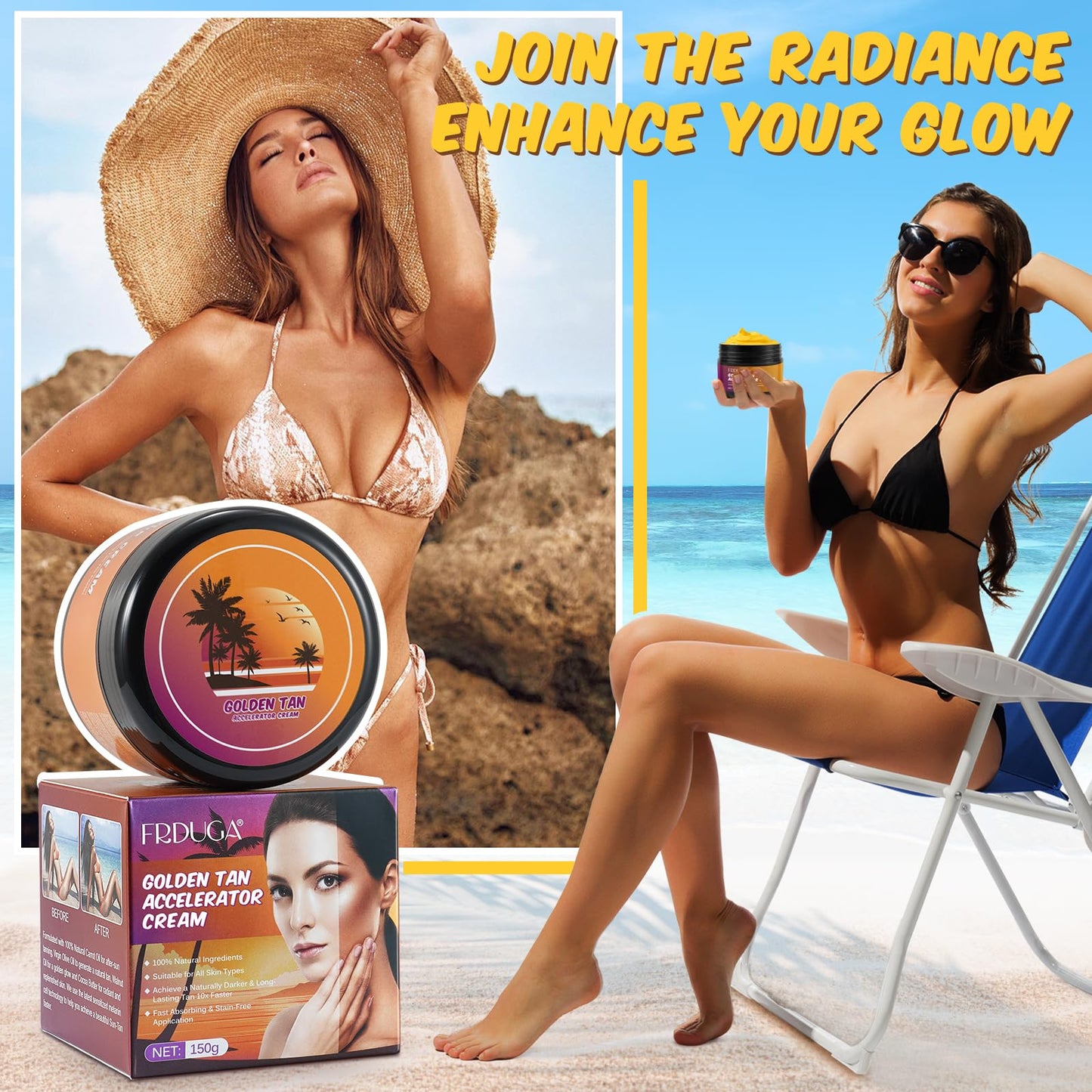 Generic Tanning Accelerator Cream, Sun Bed Tanning Accelerator, Intensive Tanning Cream for Fast and Natural Tan, Long-Lasting Hydrating Formula 150g