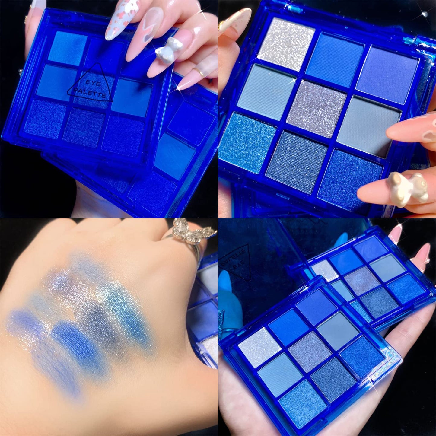 MEITREND Eyeshadow Palette, Blue Glitter Eyeshadow Waterproof Eye Shadow Pallets For Women, Klein Blue Matte Shimmer Eyeshadow Palette 9 Color Long Lasting High Pigmented Eye Make-Up Palette