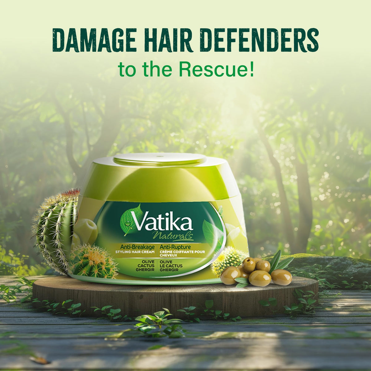 Vatika Naturals Hair Cream - Anti-Breakage (210ml, Cactus) | Strengthening Formula with Olive, Cactus & Ghergir for Strong, Stylish Hair