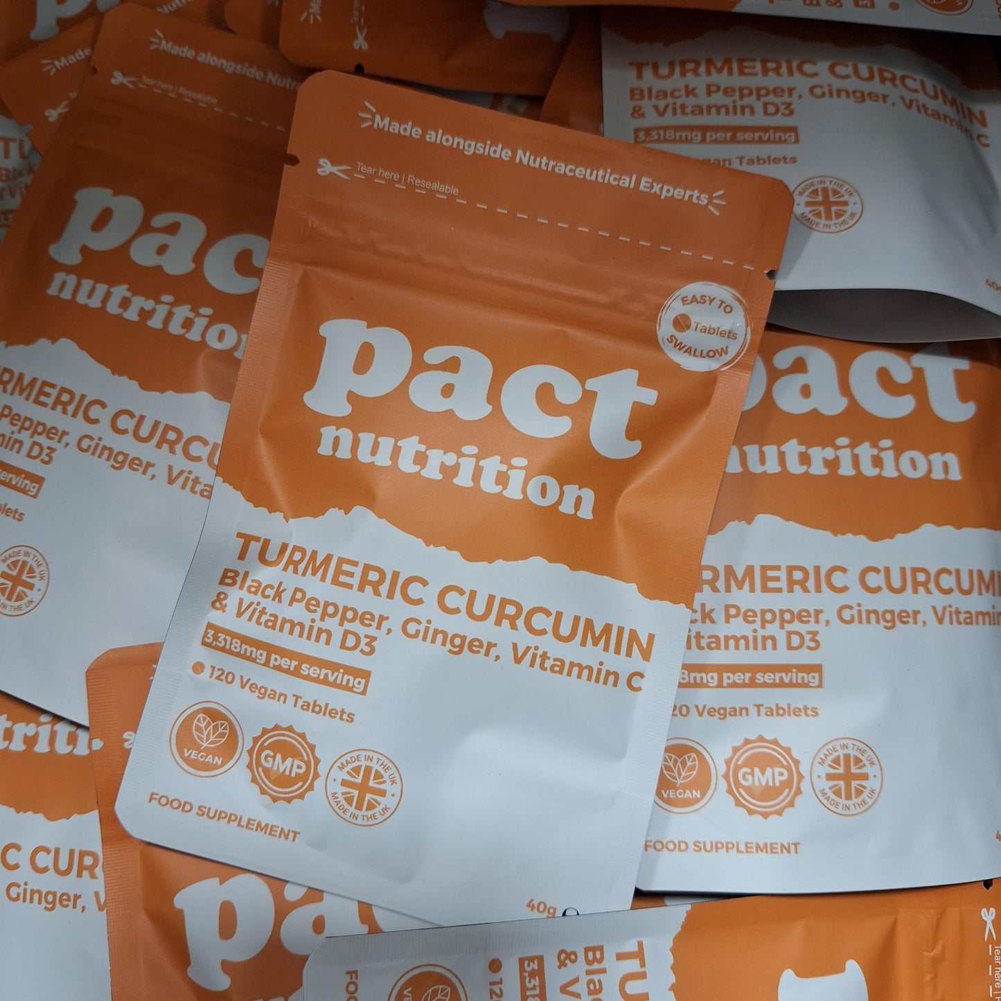 Turmeric Tablets 2000mg with Black Pepper, Ginger, Curcumin (95% Curcuminoids), Vitamin D3 & Vitamin C - Herbal Vegan Supplement - 120 Easy to Swallow Pills - Made in The UK - Pact Nutrition