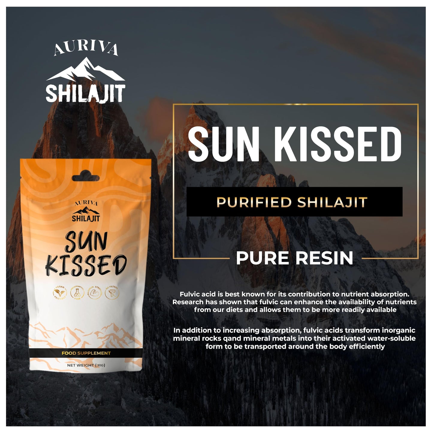 Generic Shilajit Resin Pure Organic Himalayan - 30g Mountain Gold Shilajit -100% Pure Altai - Rich in Fulvic Acid & Trace Minerals - Immune System & Vitality Booster - Vegan