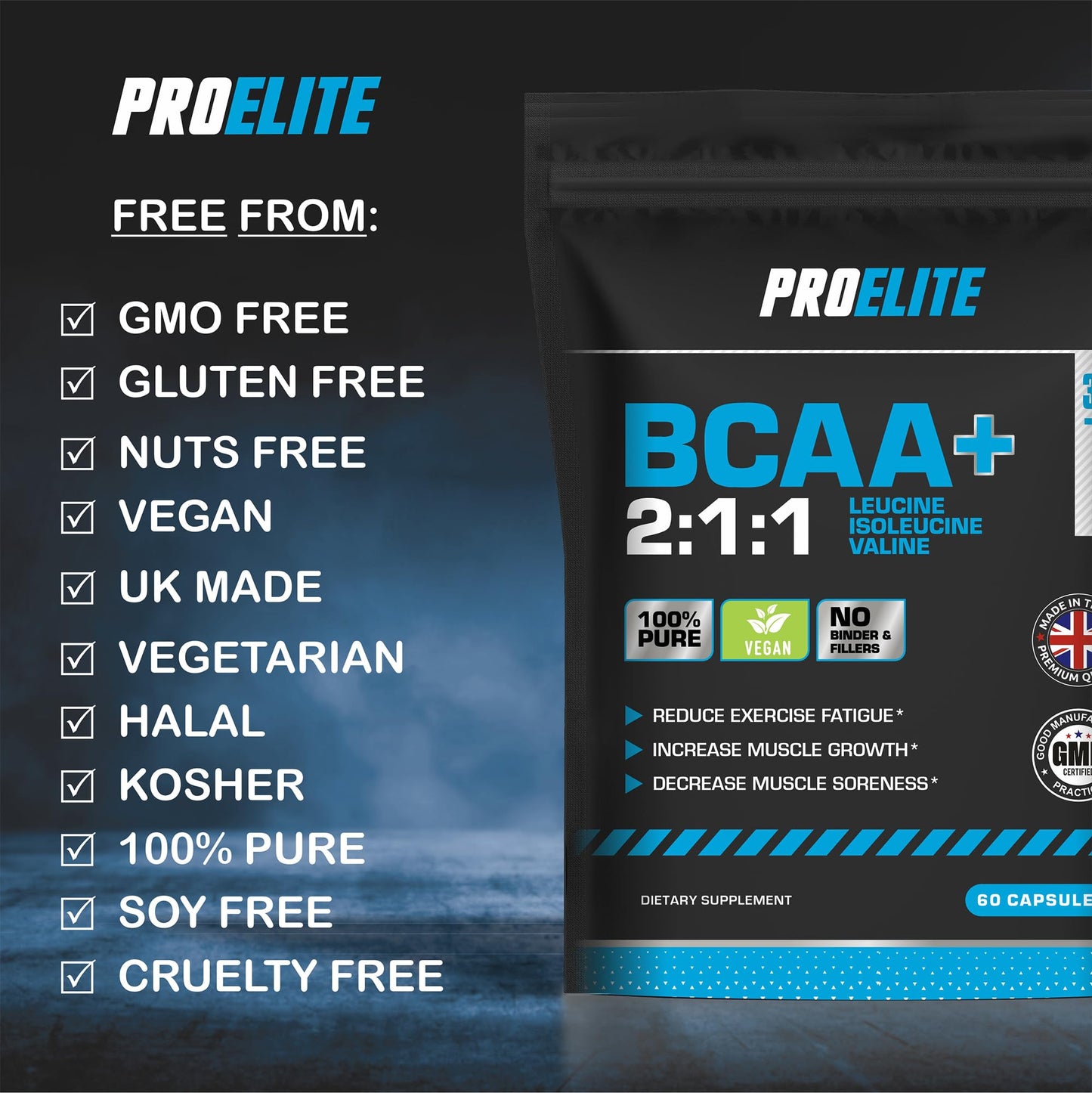BCAA Capsule 3000mg Per Serving - 360 Vegan Capsules - 2:1:1 Branched Chain Amino Acids Capsules with Vitamin B12 & B6 - BCAA Powder Tablets Alternative - Pre Post Workout for Energy by PROELITE