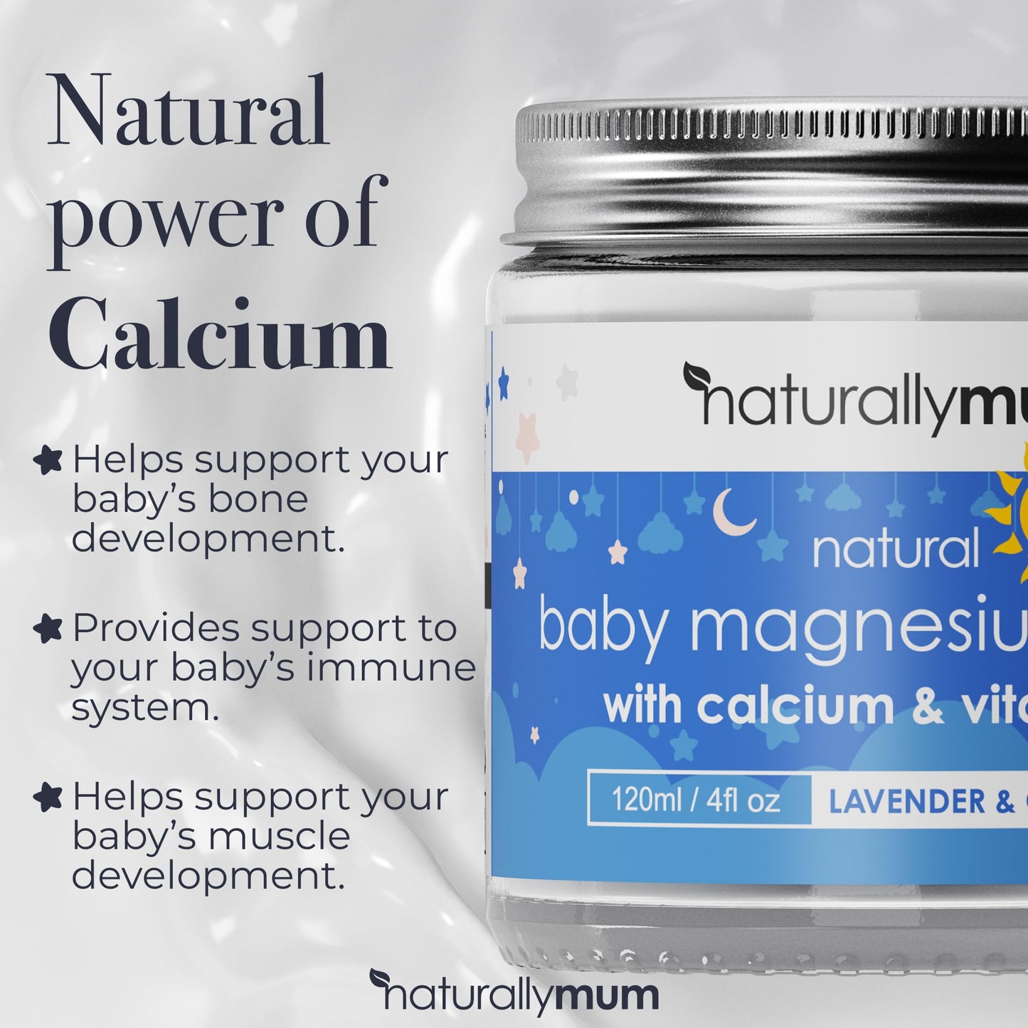 Baby Magnesium Lotion with Calcium & Vitamin D | Support for Sleep, Heart, Bone, Nerve, Gut and Muscle Health | Alternative to Melatonin | Lavender & Chamomile 4.2 fl oz
