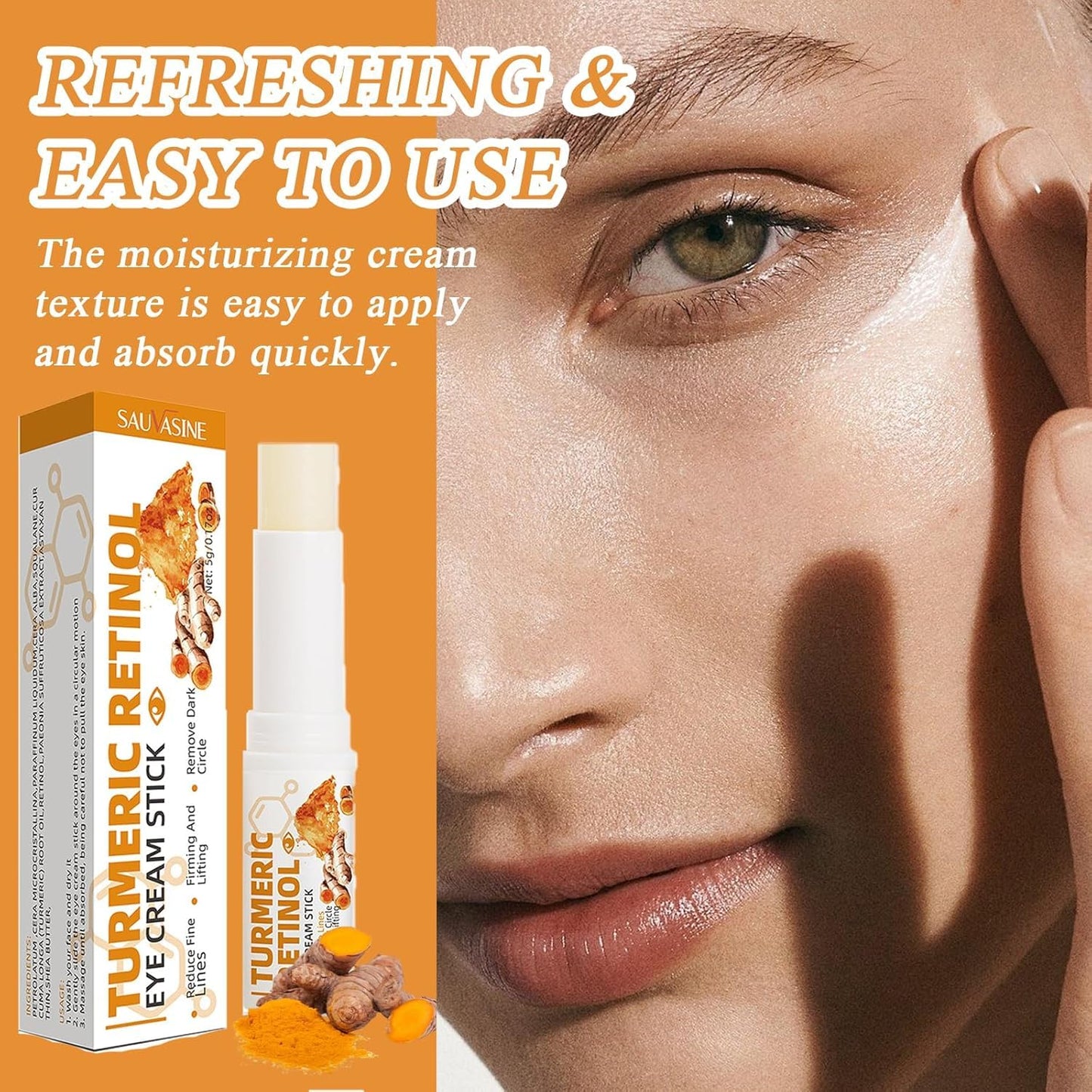 agctrler 2 Pieces Turmeric Eye Cream Stick, Turmeric Retinol Eye Balm Pen, Retinol Eye Cream, for Dark Circles and Wrinkles, Reduces Puffiness, Fine Lines and Eye Bags, for All Skin Types