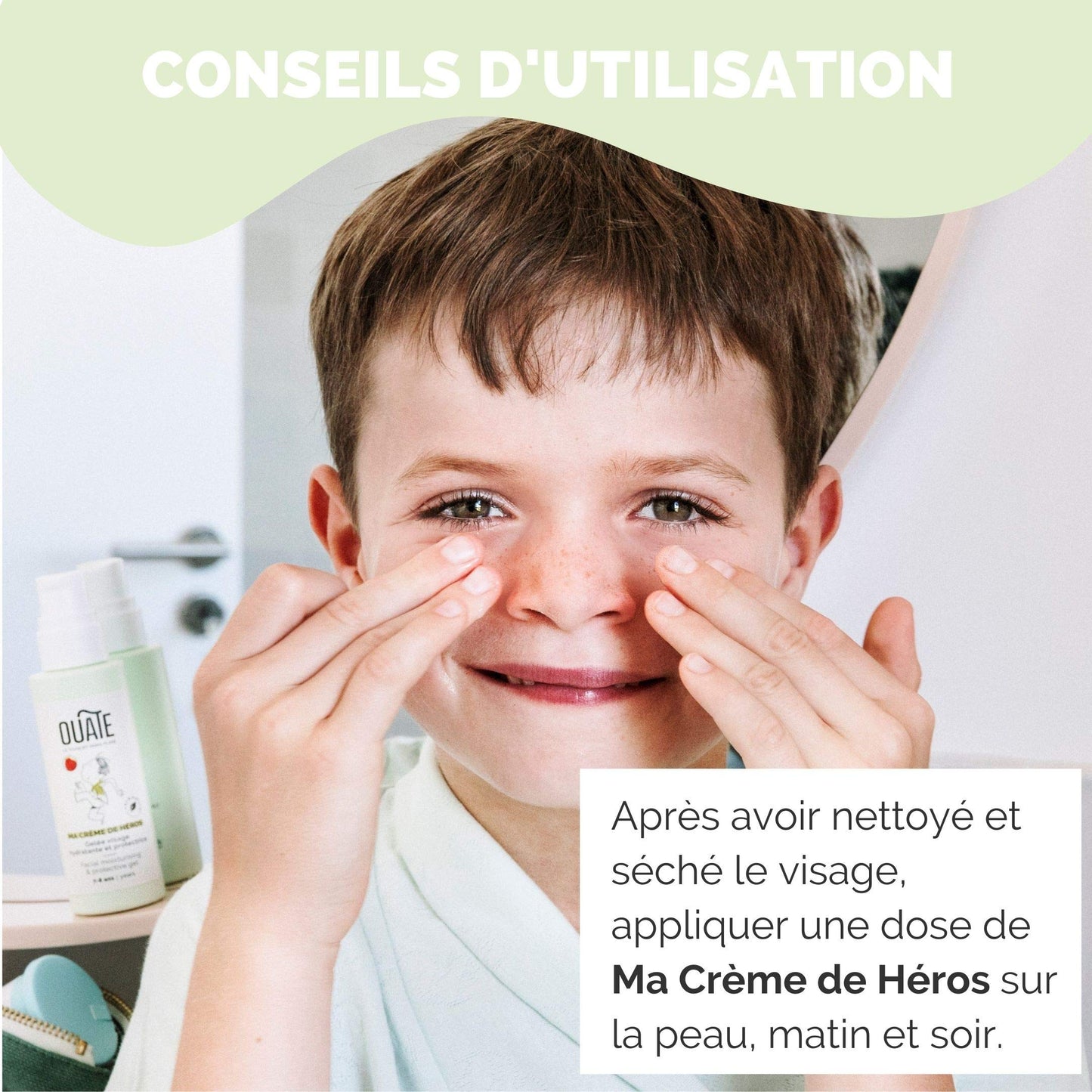 OUATE - Ma Crème de Heroes - Hydrating and Protective Face Jelly for Boys - 7-8 Years - Amber / Cedar - 97% Natural Ingredients - Vegan - Made in France - Pump Bottle 50 ml