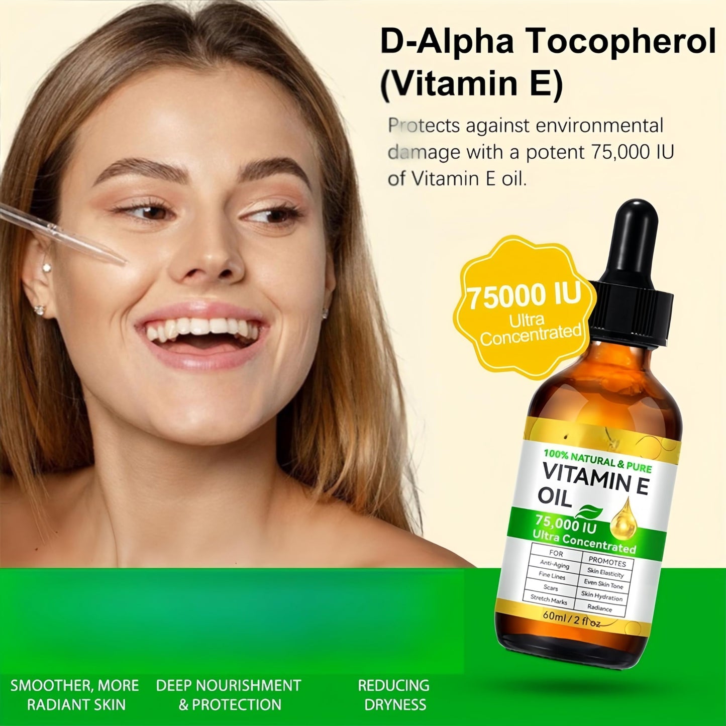 AurolaGlow Pure Vitamin E Oil for Skin & Hair - Natural Bio Oil Scar Treatment, Vitamin E Capsules for Face (2 Fl Oz) - Non GMO, Cold Pressed, Moisturizing & Easy to Absorb